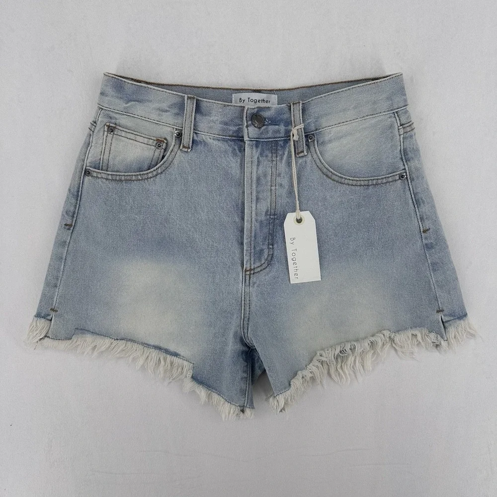 By Together Light Wash Button Fly Denim Jean Shorts Size Medium Cut Off NWT